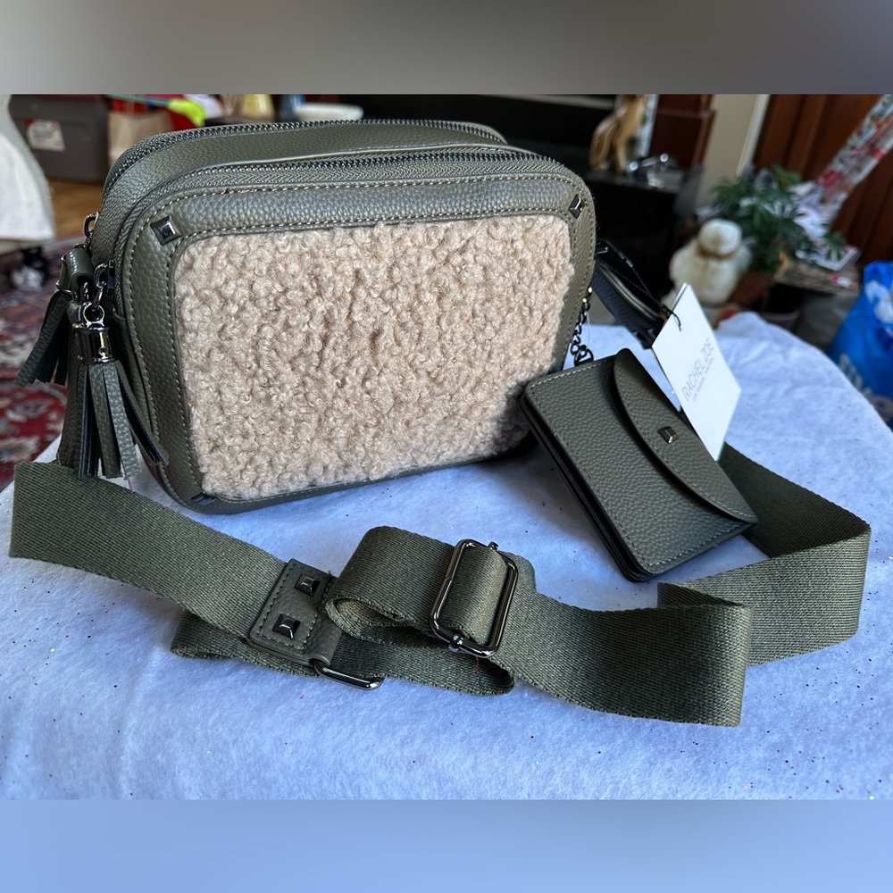 NWT, Rachel Zoe Olive Green with Shera detail, Crossbody Purse. Vegan leather